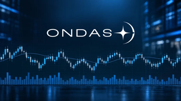 Ondas Inc. logo with a neutral stock market price chart in the background