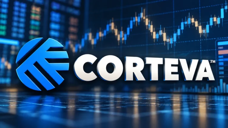 Corteva logo with a neutral stock market price chart