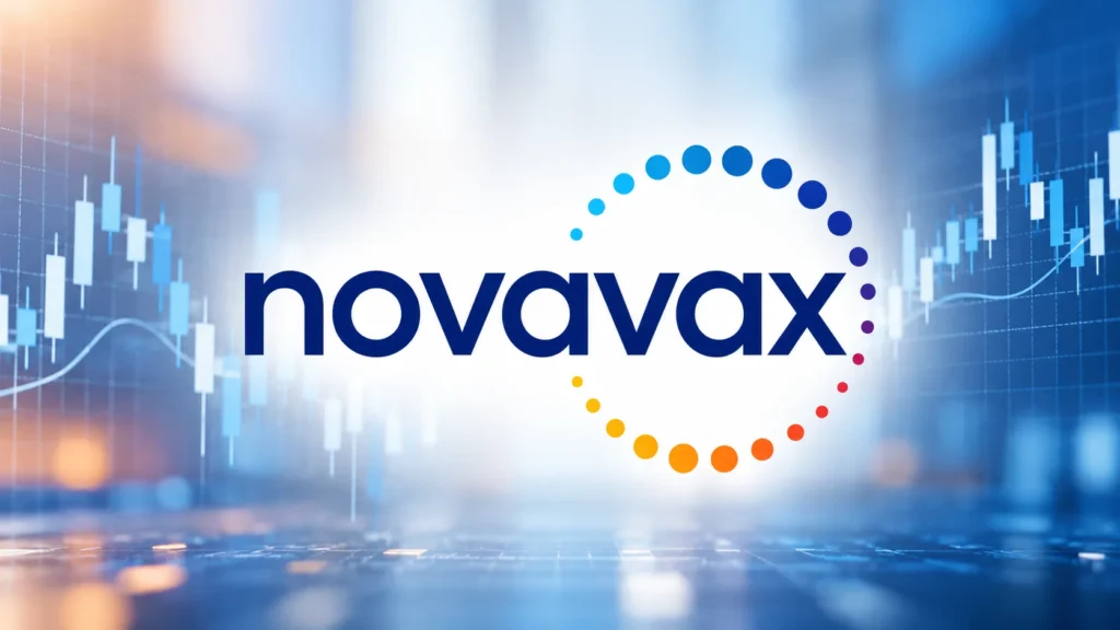 Novavax logo with neutral stock market price chart - ABBO News Novavax logo with neutral stock market price chart