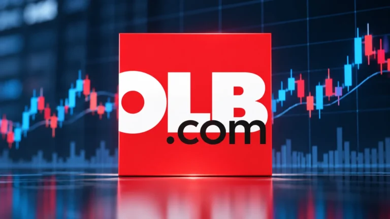 OLB Group logo with a neutral stock market price chart